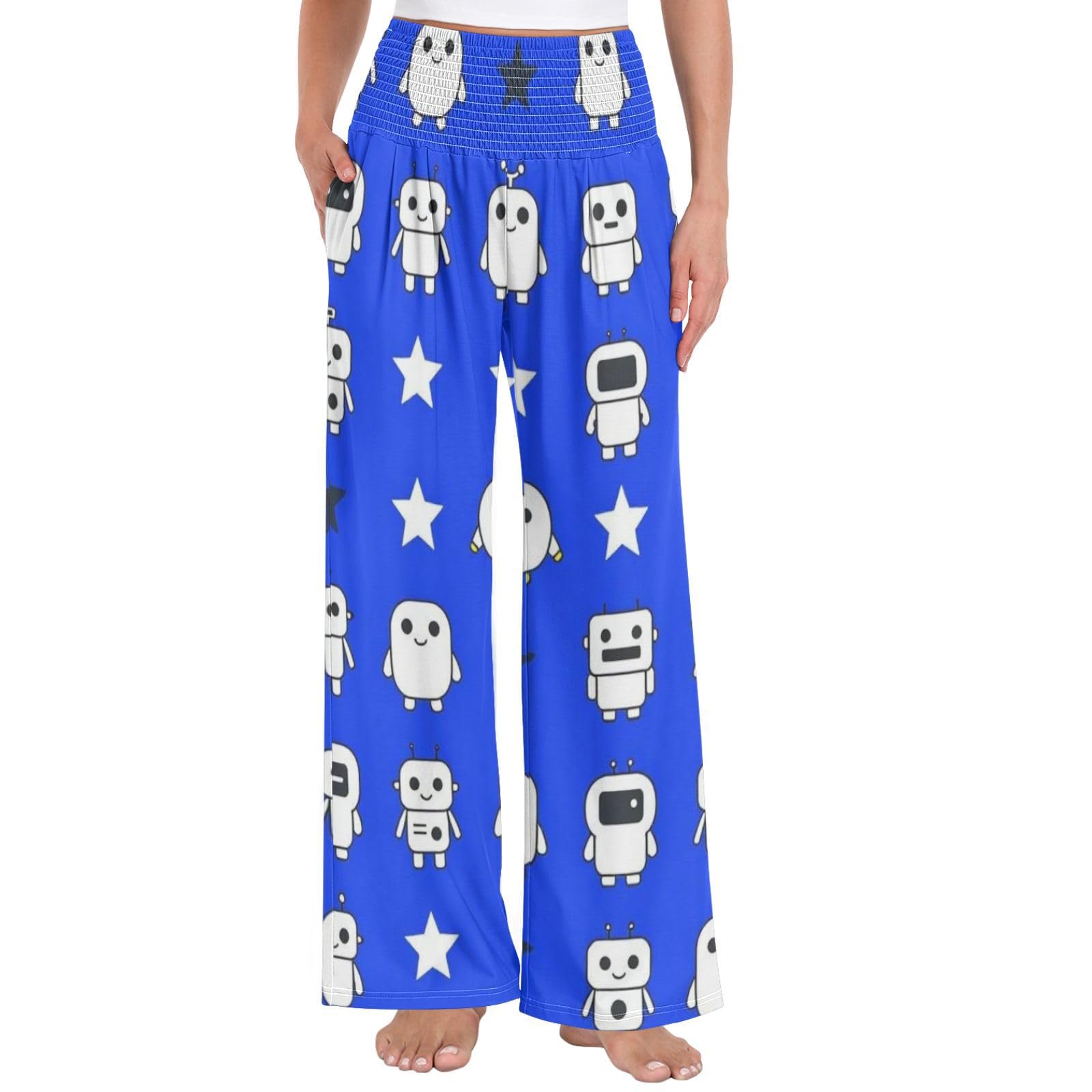 FRODOTGV Robot Stars damskie spodnie Palazzos luźne spodnie do relaksu w domu