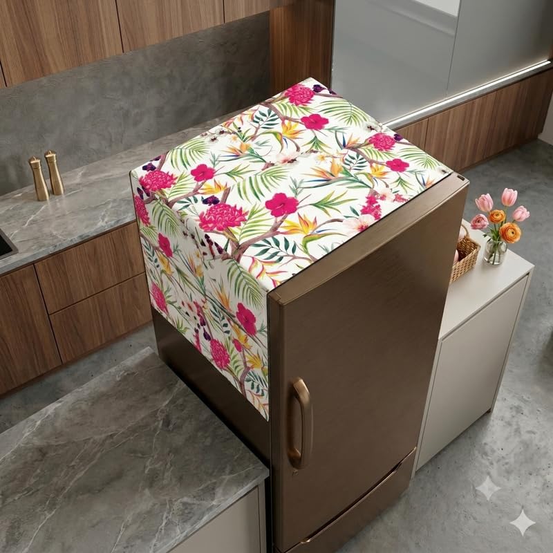 Image of WWW.THROWPILLOW.IN Fridge Top Cover Single Door|Refrigerator Cover Dustproof |Fridge Top Mat |Floral Single Door Fridge Cover for Small Fridge |Fits Haier, LG, Samsung, Whirlpool 100L-250L