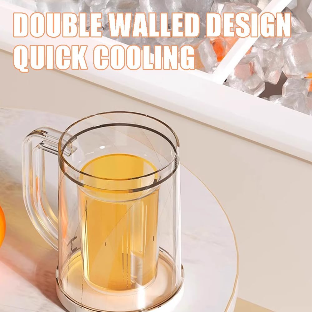 Double Walled Beer Ice Cup,Acrylic Classic Clear Beer Mug with Handles,Freezer Mugs Chiller Frosty Cup for Beer Cocktail Water Drinks Coffee and More - Image 5