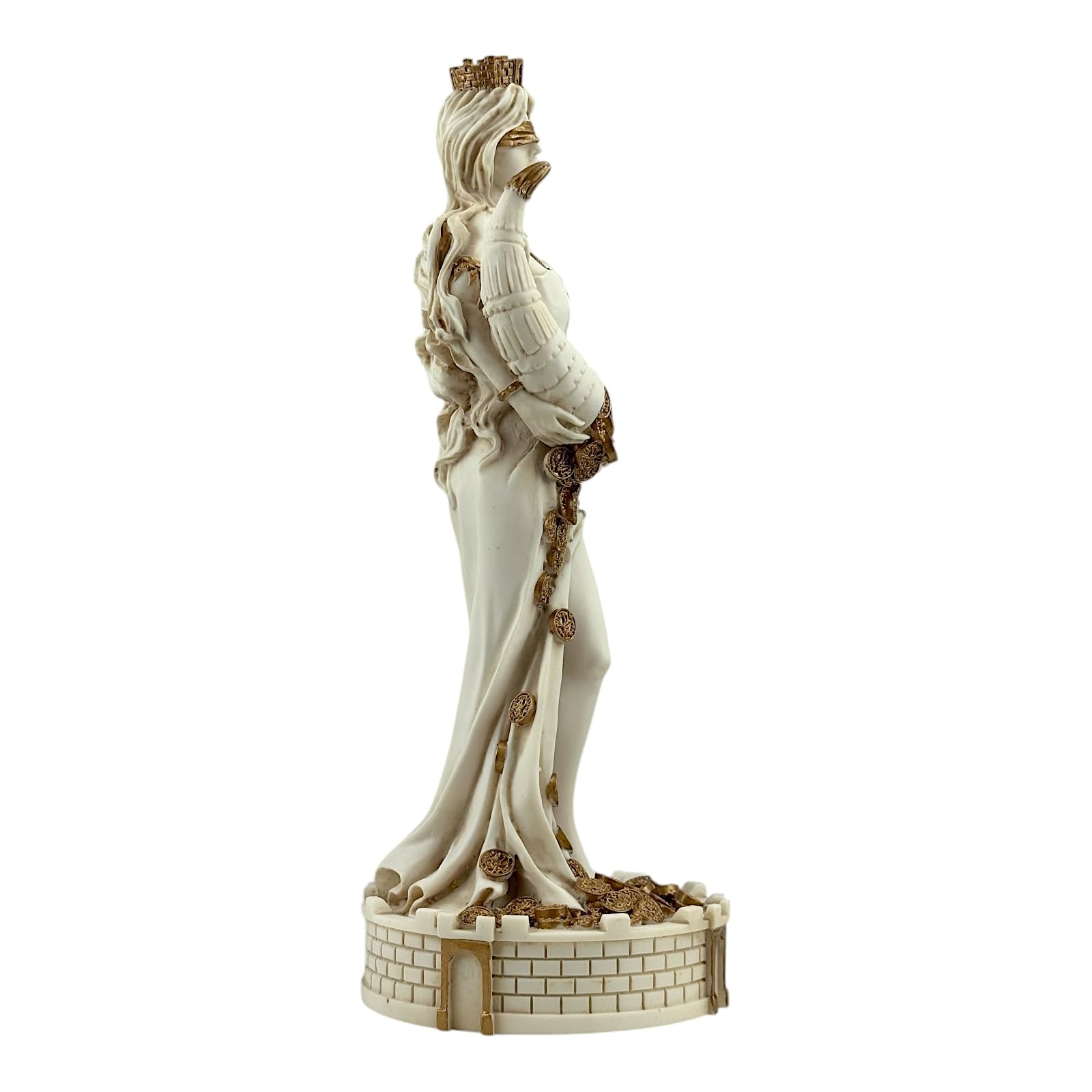 Tyche Fortuna statuetka - bogactwa i szczęścia, ręcznie wykonana rzeźba marmurowa na zamku, szare wykończenie, sztuka grecka, 39 cm