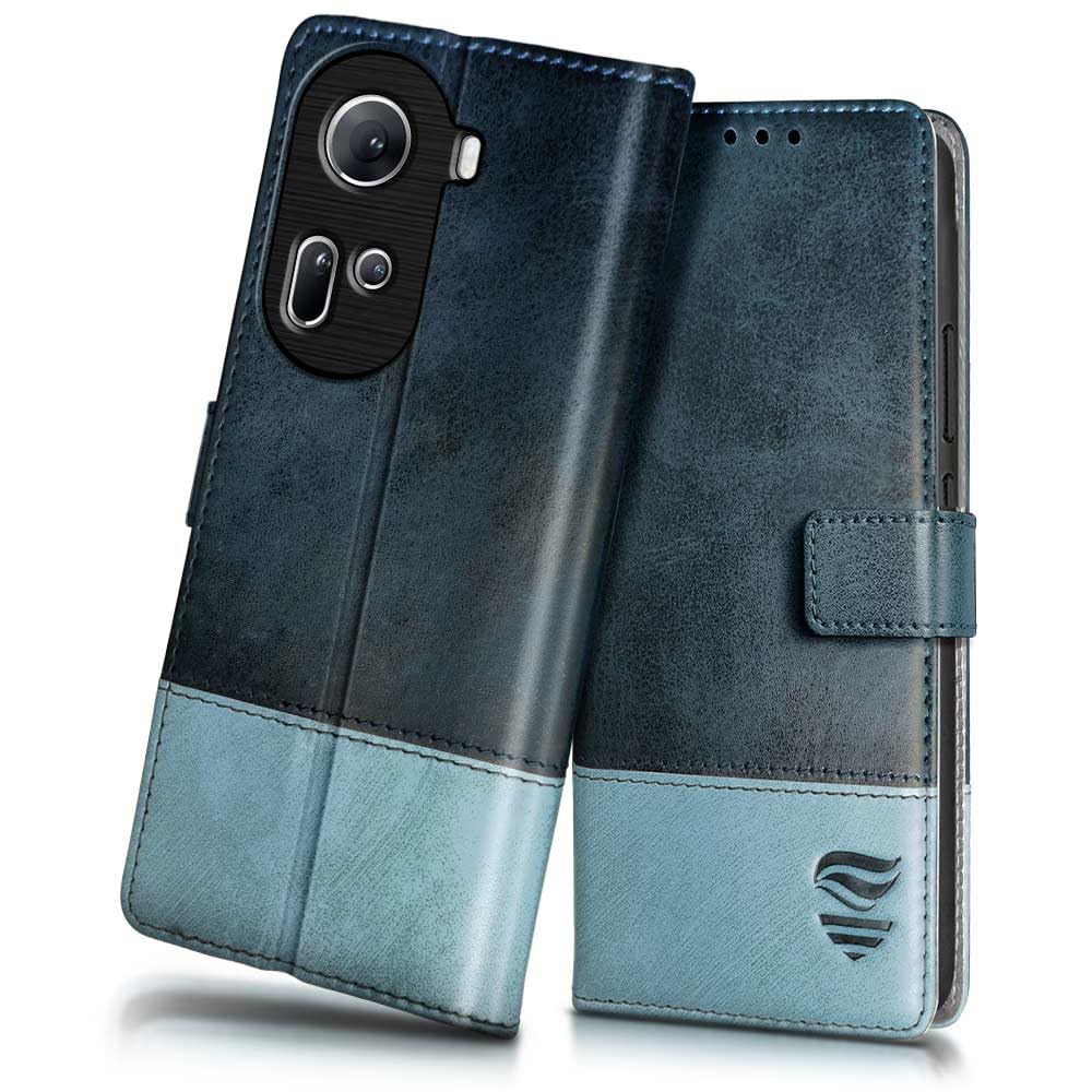 FLIPPED Vegan Leather Flip Case Back Cover for Oppo Reno 11 5G (Flexible, Shock Proof | Hand Stitched Leather Finish | Card Pockets Wallet & Stand | Blue with Aquamarine) (B0CTMWDH1M) Amazon Price History, Amazon Price Tracker