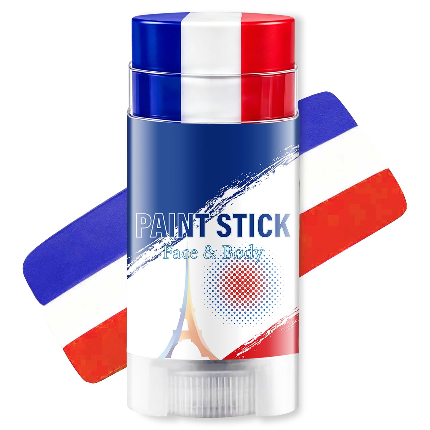 Blue White and Red France Face Paint Sticks for World Cup Fans; Sweat-Resistant, High-Pigment Face Paint Sticks Suitable for Sports Such As Soccer, Rugby, Softball, Baseball & Hockey.