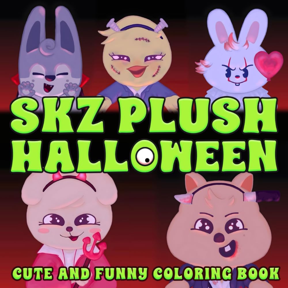 SKZ Plush Halloween Coloring Book: Kawaii Animal Coloring Pages featuring Cute Monster Friends, Holiday Party Scenes, and Playful Festive Fun for Fans to Enjoy