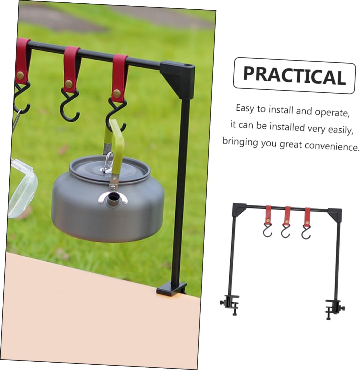 1set Aluminum Alloy Camping Rack Lightweight Portable Hanging Storage Hanger for Outdoor Activities Travel Hiking Fishing and Gatherings Black Detachable Design