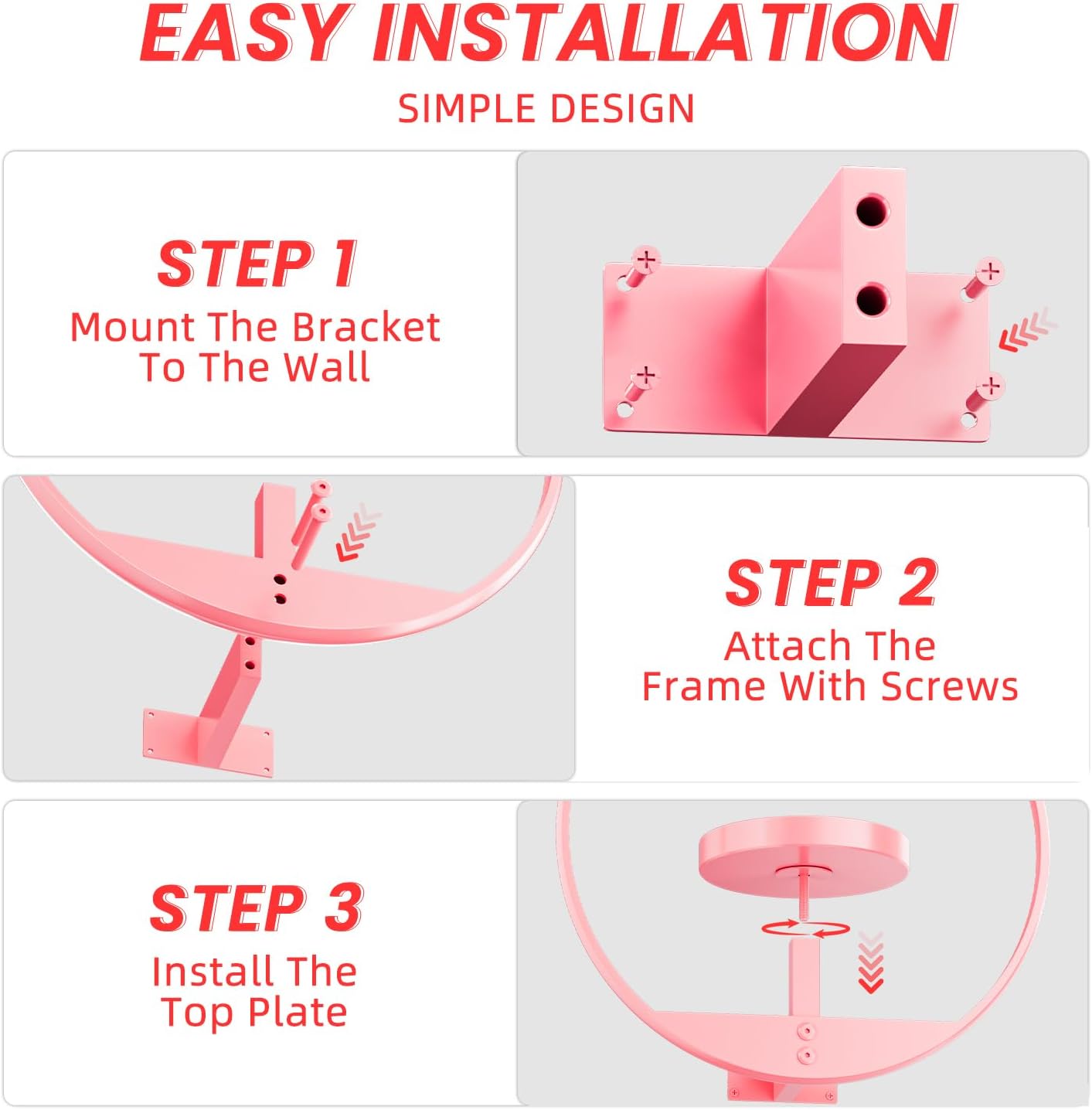 Metal Hanging Plant Stand Indoor, Art Frame Wall Decor Plant Shelf for Living Room, Entryway, Modern Flower Pot Holder for Home Aesthetic Decor, Garden Shears Included (Circle-Pink, 2pcs)