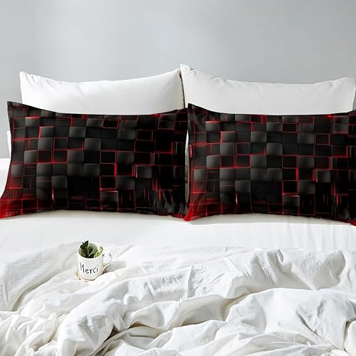 Miniatura 4 de Manfei Juego de funda de edredón abstracta tamaño King, moderno juego de ropa de cama geométrica cuadrada de 3 piezas para decoración de dormitorio