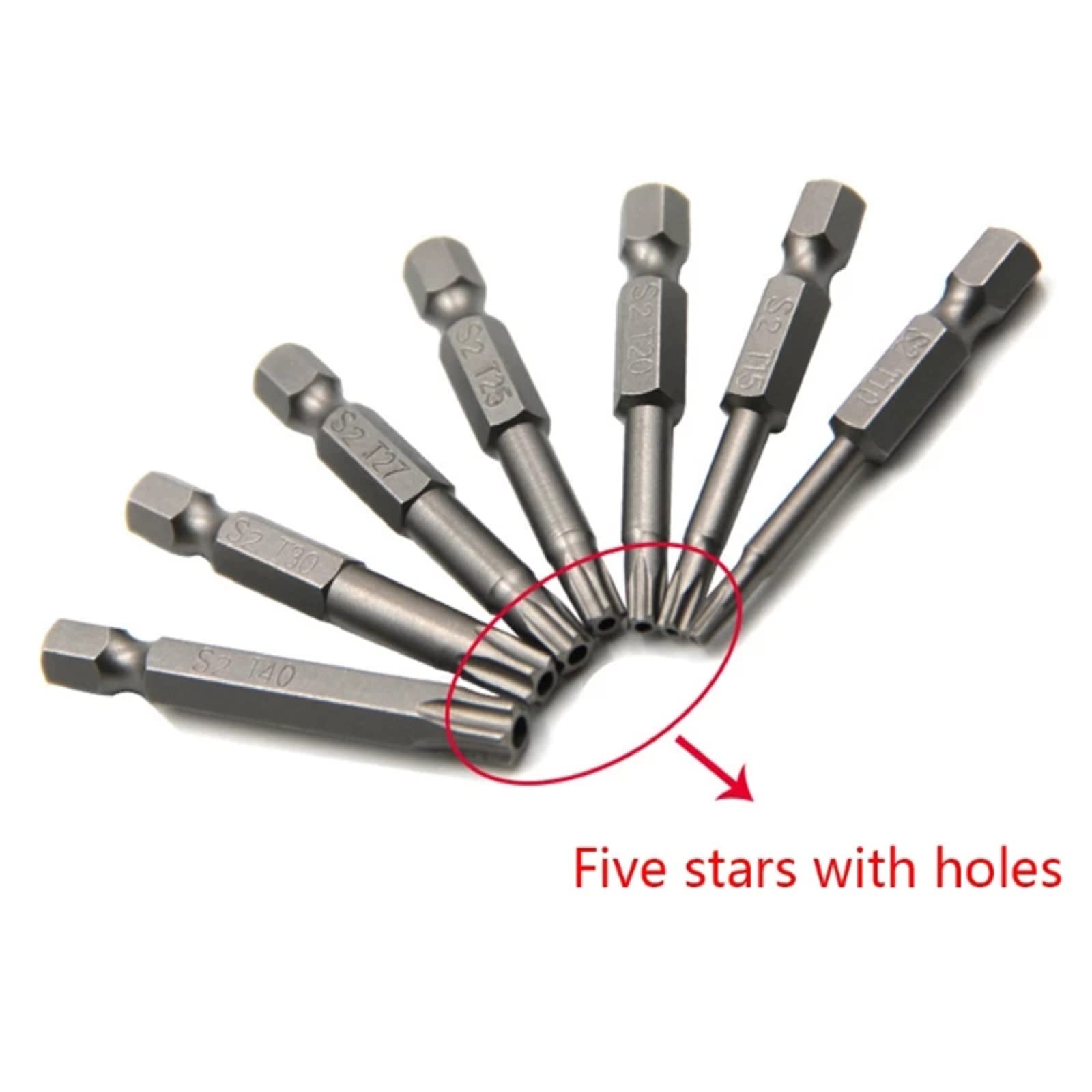 7 pc 50mm 1/4 "embout de tournevis à tige hexagonale cinq points pour tournevis magnétique foret T10/T15/T20/T25/T27/T30/T40