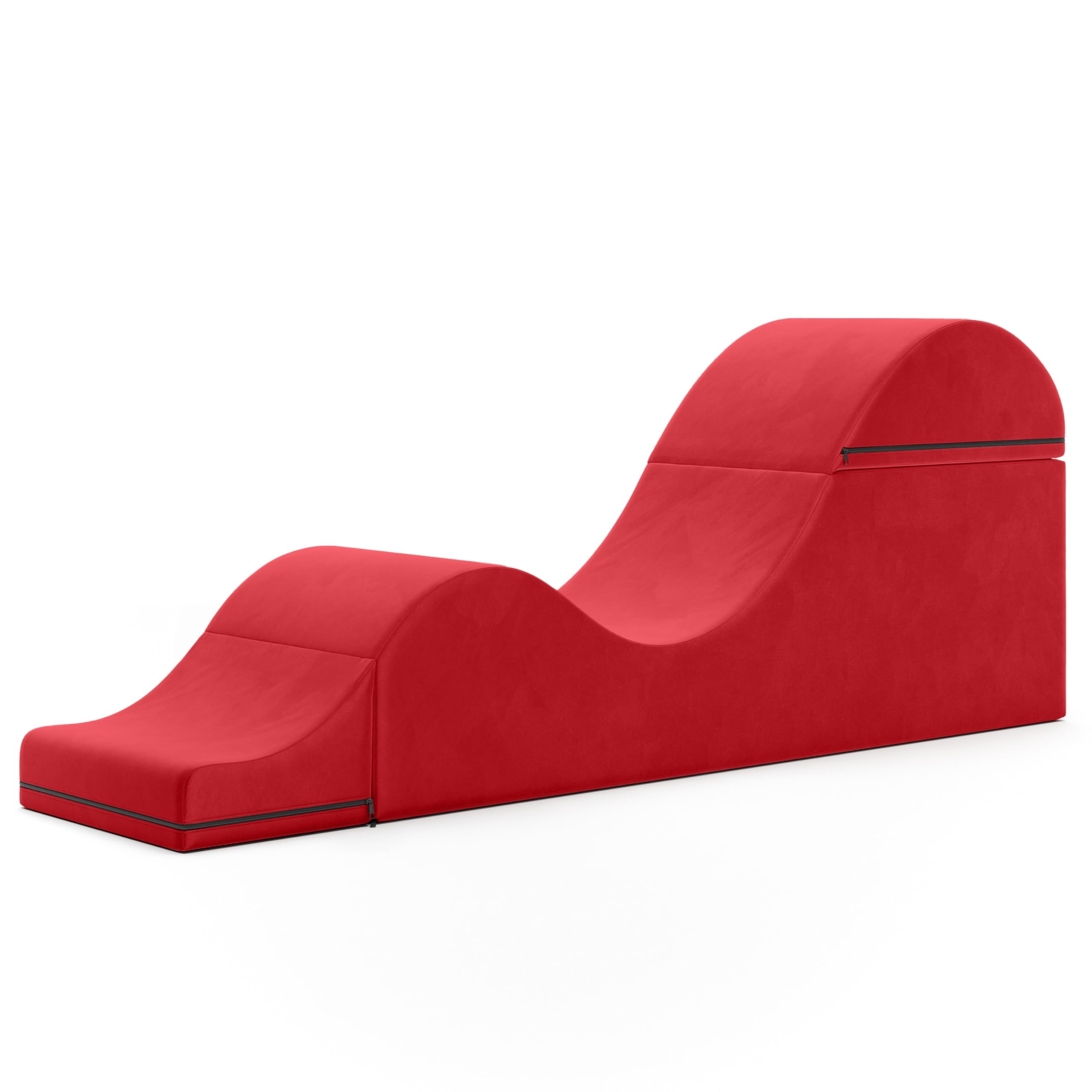 Avana Kami Convertible Chaise/Bed Bench for Yoga & Massage - 2-in-1 End of Bed Ottoman with Concealed Fold Out Yoga Lounge Chair, Microvelvet Rose: Red 18" Wide