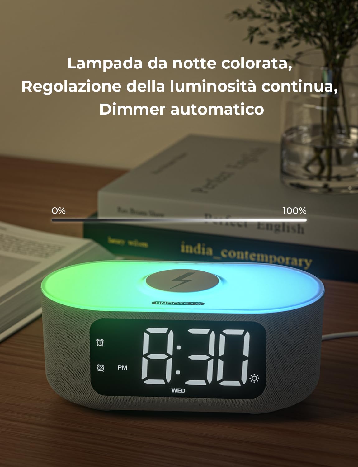 LIORQUE Sveglia Digitale Da Comodino Con Ricarica Wireless Da 15 W, Bluetooth,Doppi Allarmi, Snooze, Luce Noctturna, Timer Di Spegnimento, 10 Luminosità, 16 Livelli Di Volume,per Camera Da Letto