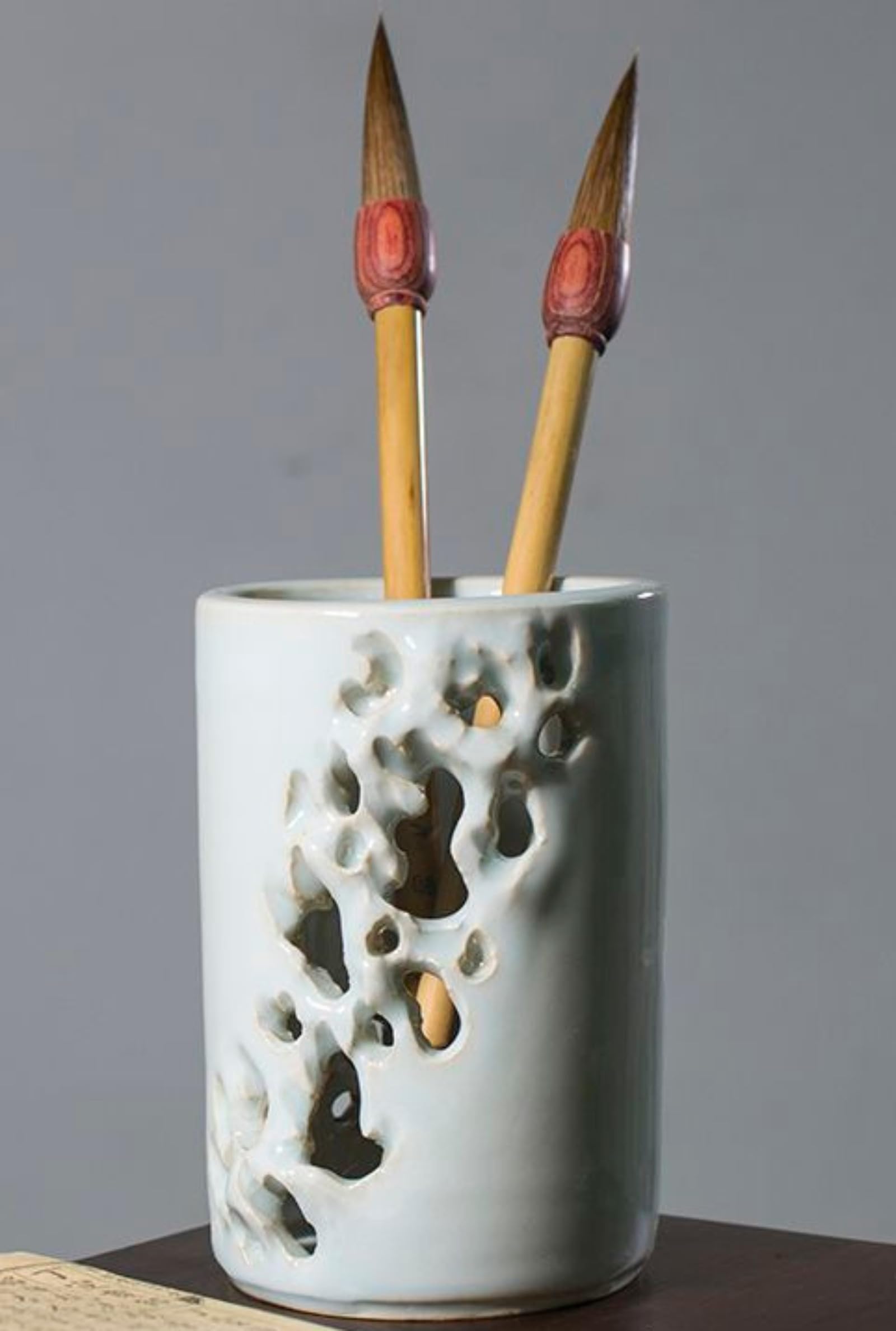 Stifthalter aus Keramik, handgefertigt, chinesischer Stil, 14 cm, Stifthalter, Tischdekoration