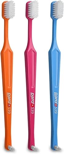 Paro Cepillo de dientes S39  Cepillo de dientes extra sensible con cerdas suaves  Interespacio F intercambiable  5 filas, 39 mechones (paquete de 3