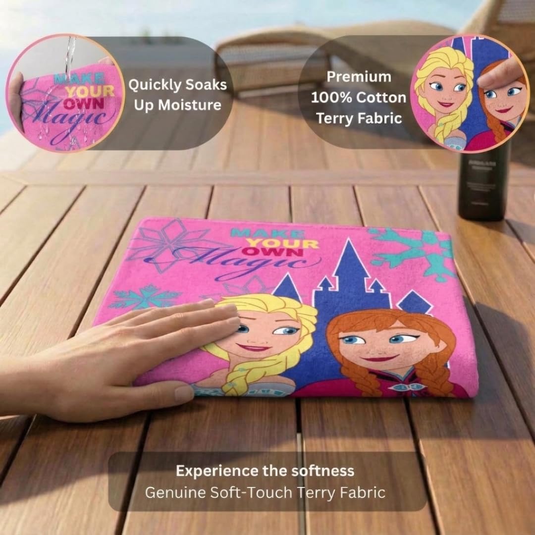 Athom Living Disney Frozen Anna & Elsa Premium 100% Cotton Kids Bath Towel 350 GSM 60x120 cm Pack of 2 2