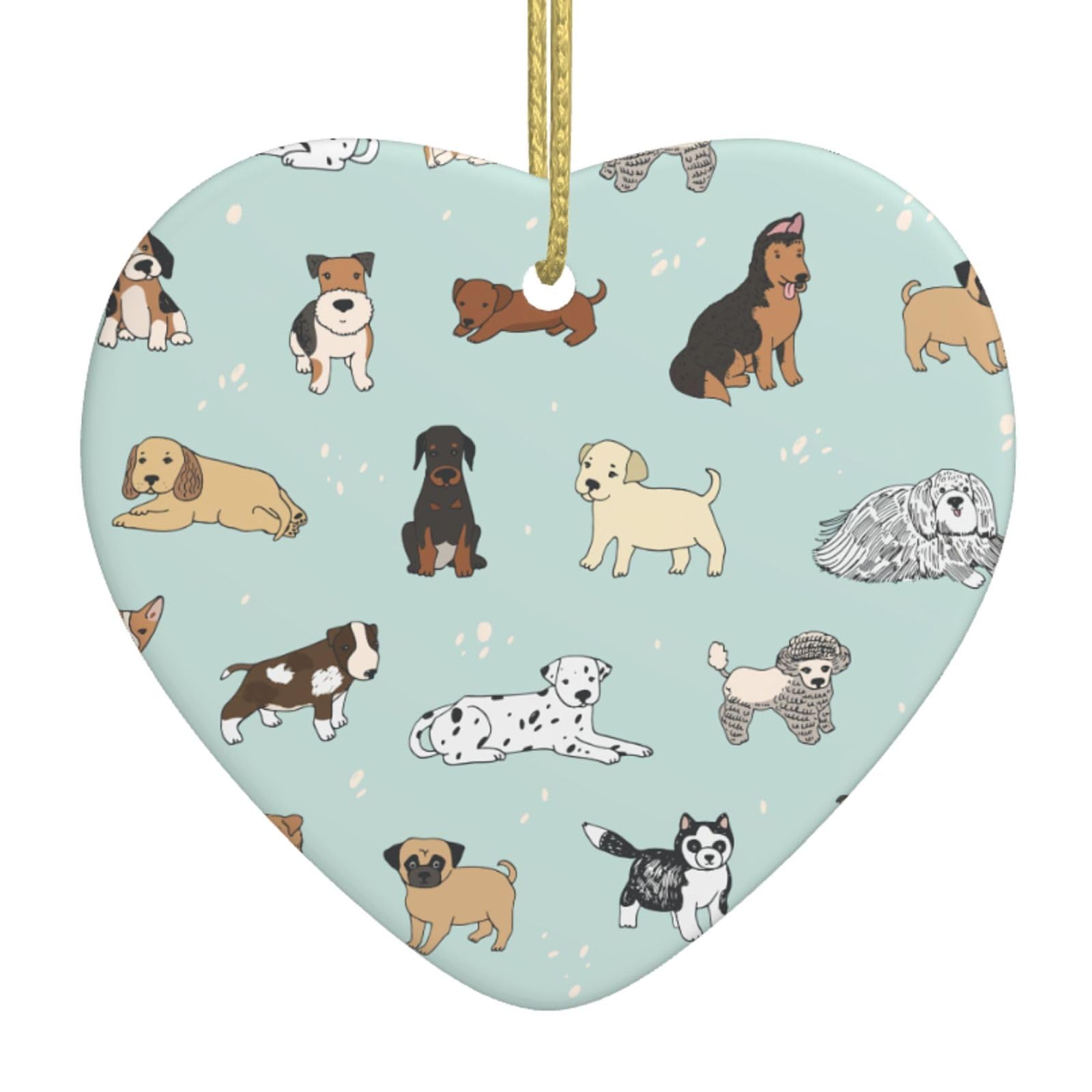 Nbtghga White Dog Print Christmas Ornaments, Ceramic Hanging Ornament, Xmas Tree Decoration, Holiday Home Decor