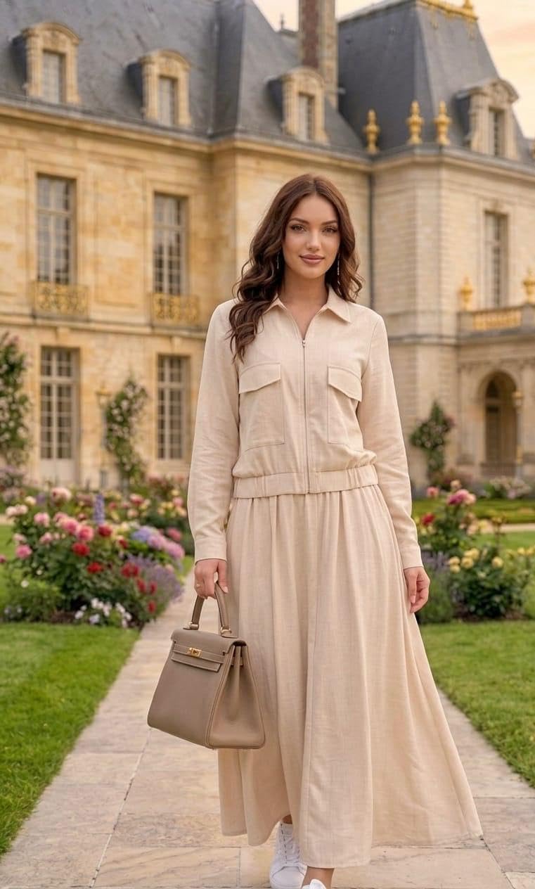 Ensemble 2 pièces Femme - Veste Crop zippée + Jupe Longue - Style Modest Fashion Hijab Chic