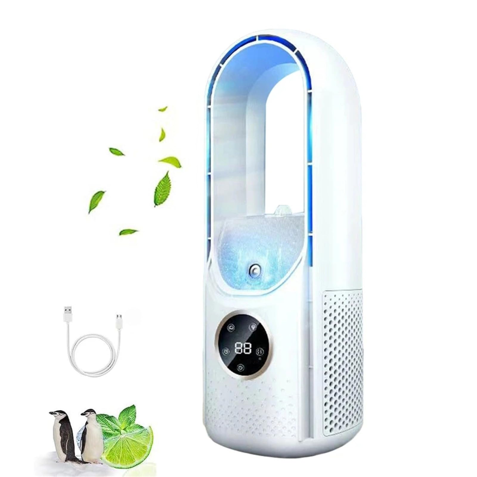 Portable Air Conditioner USB Powered Cooling Fan with 6 Wind Speeds 6-Hour 3-Second for Home Bedroom Office - Great Gift Family Friends (White)