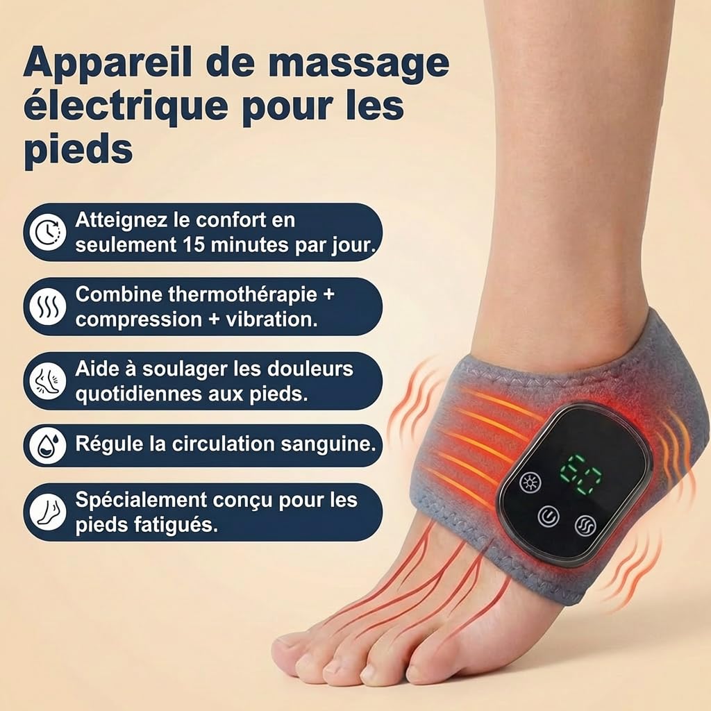 Fussmassagegerät Elektrisch Testsieger 3-in-1, Neuropathie Fußmassager mit Wärmetherapie und Vibration, Tragbares Kabelloses Massagegerät für Füße und Knöchel