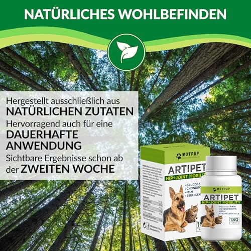 Gelenktabletten Hund - 180 hochkonzentrierte Tabletten mit MSM, Teufelskralle, Chondroitin und Glucosamin. Entzündungshemmend für Hunde, ideal zur Bekämpfung von Arthritis und Arthrose.