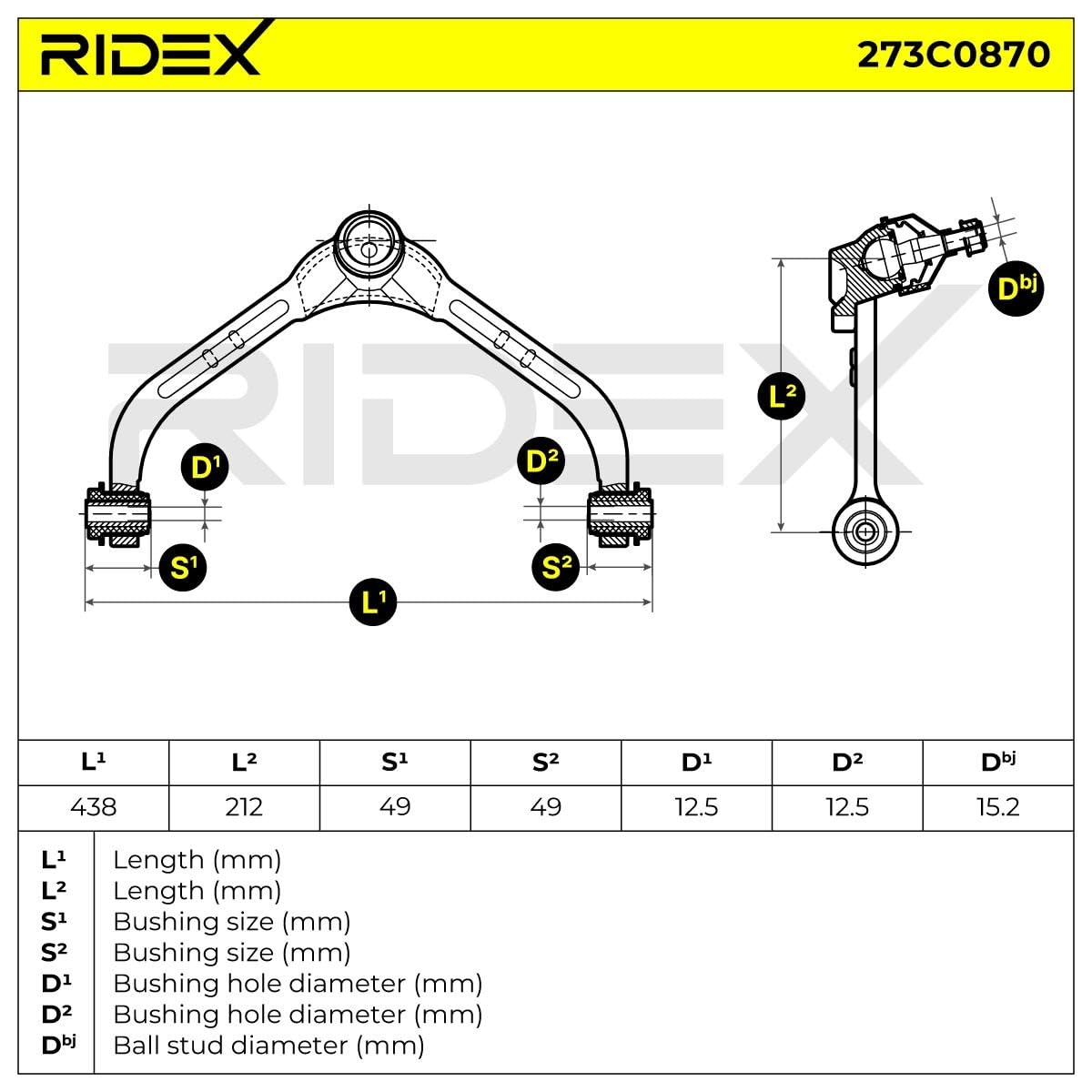 RIDEX 273C0870 Barra oscilante de suspensión de ruedas Delantero con apoyo de caucho con tuerca Compatible con JEEP CHEROKEE KJ
