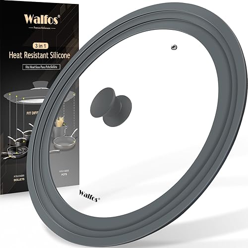 Walfos Tapa universal para utensilios de cocina de 10.5, 11.5 y 12 pulgadas de diámetro, se adapta a ollas, sartenes y sartenes. Tapa de sartén de