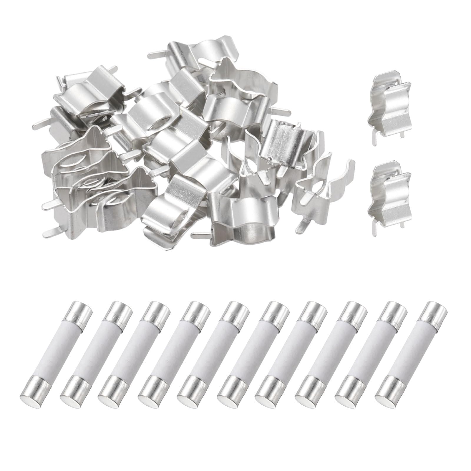 sourcing map 10pcs 1A 250V Slow Blow Ceramic Fuse, 1Amp Cartridge Time Delay Fuses 6x30mm with 20pcs Clips