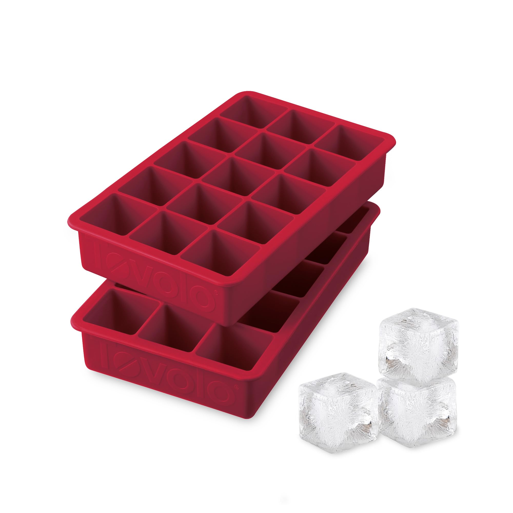 Tovolo Perfect Ice Mold Freezer Tray of 1.25" Cubes for Whiskey Bourbon, Spirits & Liquor, BPA-Free Silicone, Fade Resistant, Set of 2, Cayenne
