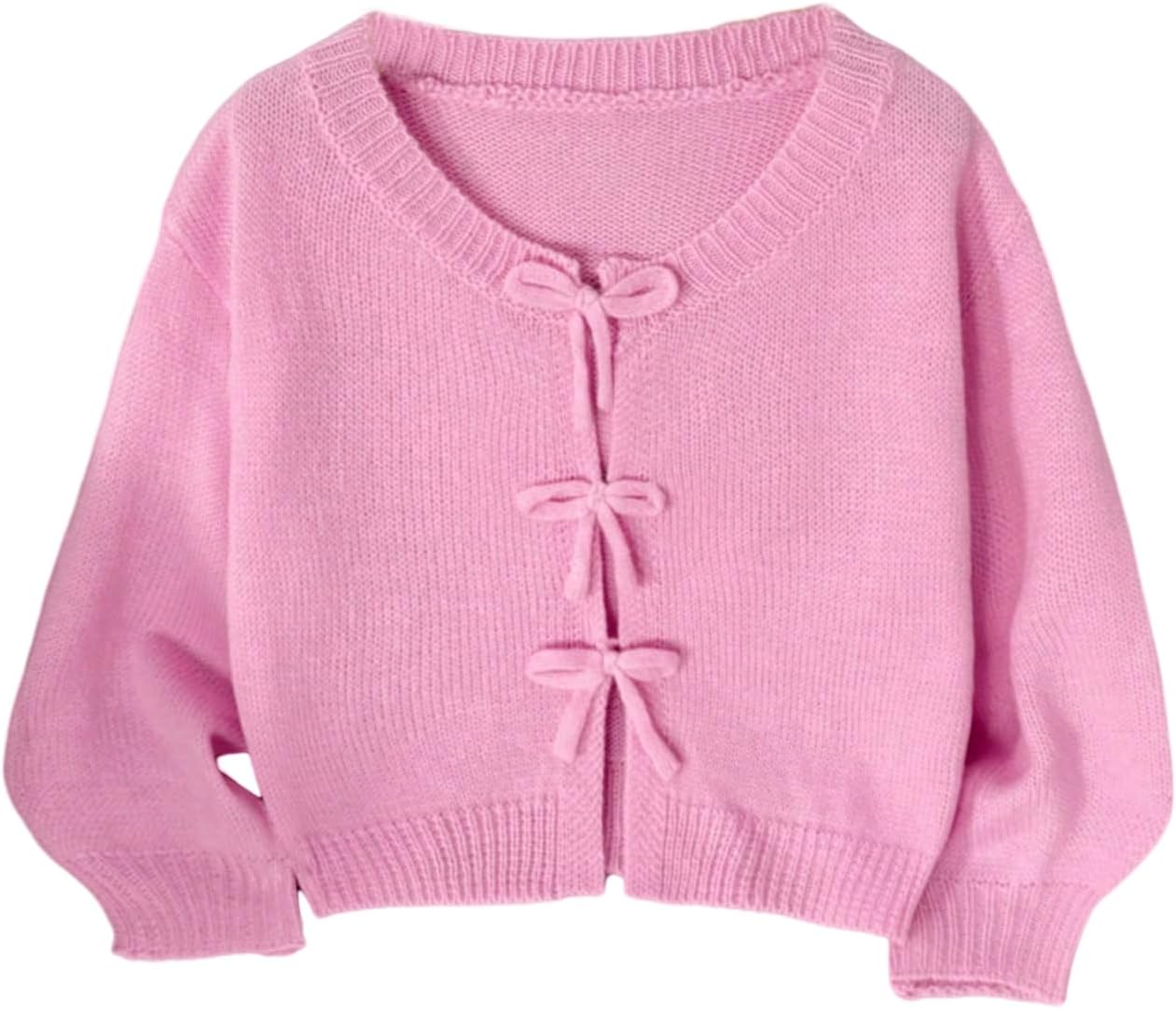 GORGLITTER Girl's Cardigan Sweater Fall Trendy Bow Tie Front Long Sleeve Crewneck Cute Waffle Knit Lightweight Cardigan
