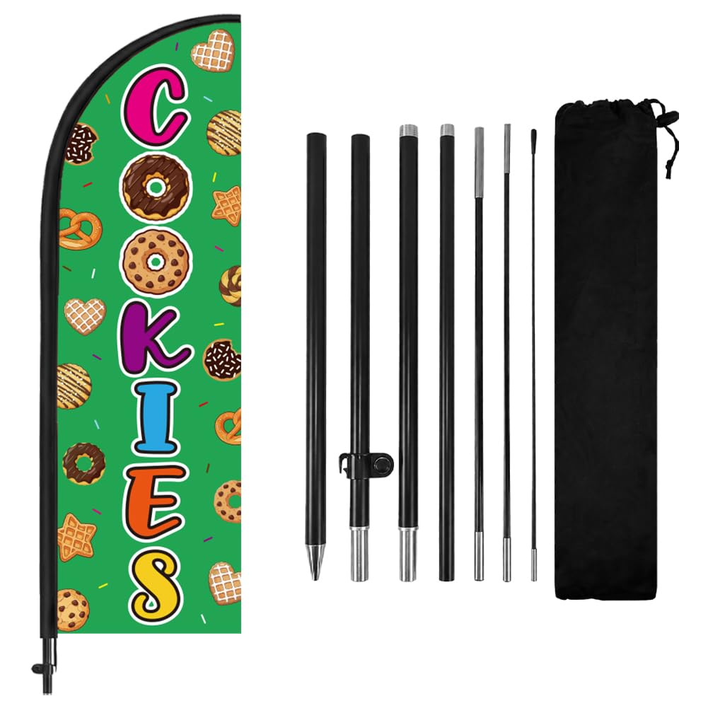arricraft Feather Flag, 1.8x6.1FT Cookie Advertising Swooper Flag with Pole Kit Carrying Bag Single Sided Feather Banner Flags for Open Businesses and Storefronts