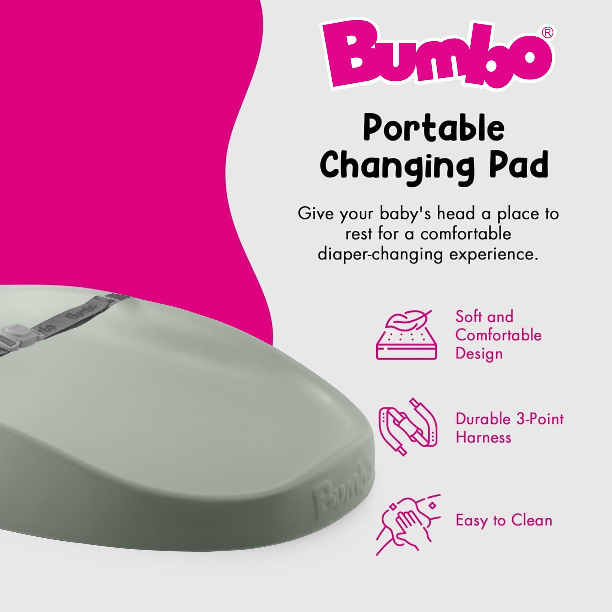 Bumbo Wickelunterlage – Konturierte Baby-Wickelunterlage aus Schaumstoff mit Sicherheitsgurt, wasserdicht und leicht zu reinigende Oberfläche, rutschfeste Unterseite, komfortables und sicheres Design