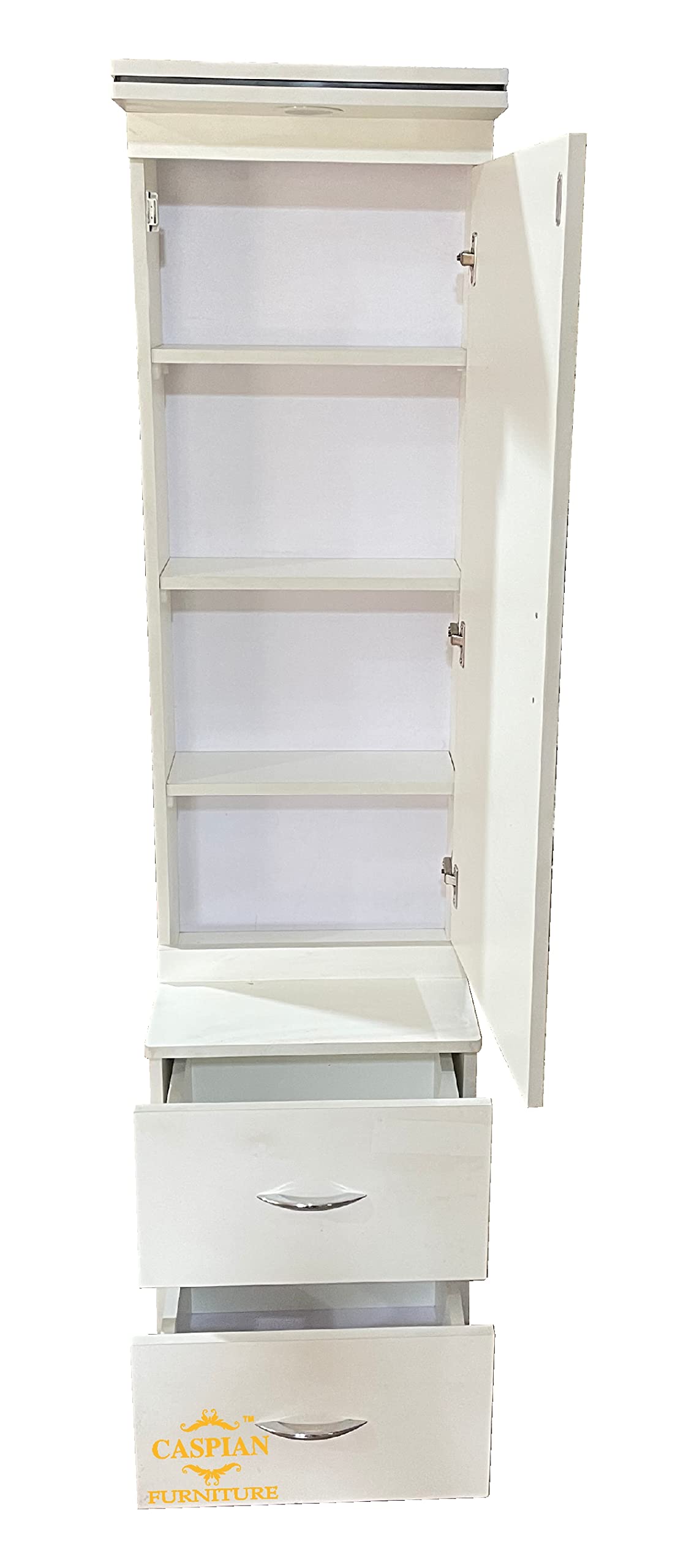 CASPIAN Engineered Wood Single Door Wooden Vanity Dressing Table (White) | Pre-Assembled Furniture with Mirror, LED Lights | Makeup & Accessories Storage Organizer with 4 Shelves & 2 Drawer 3