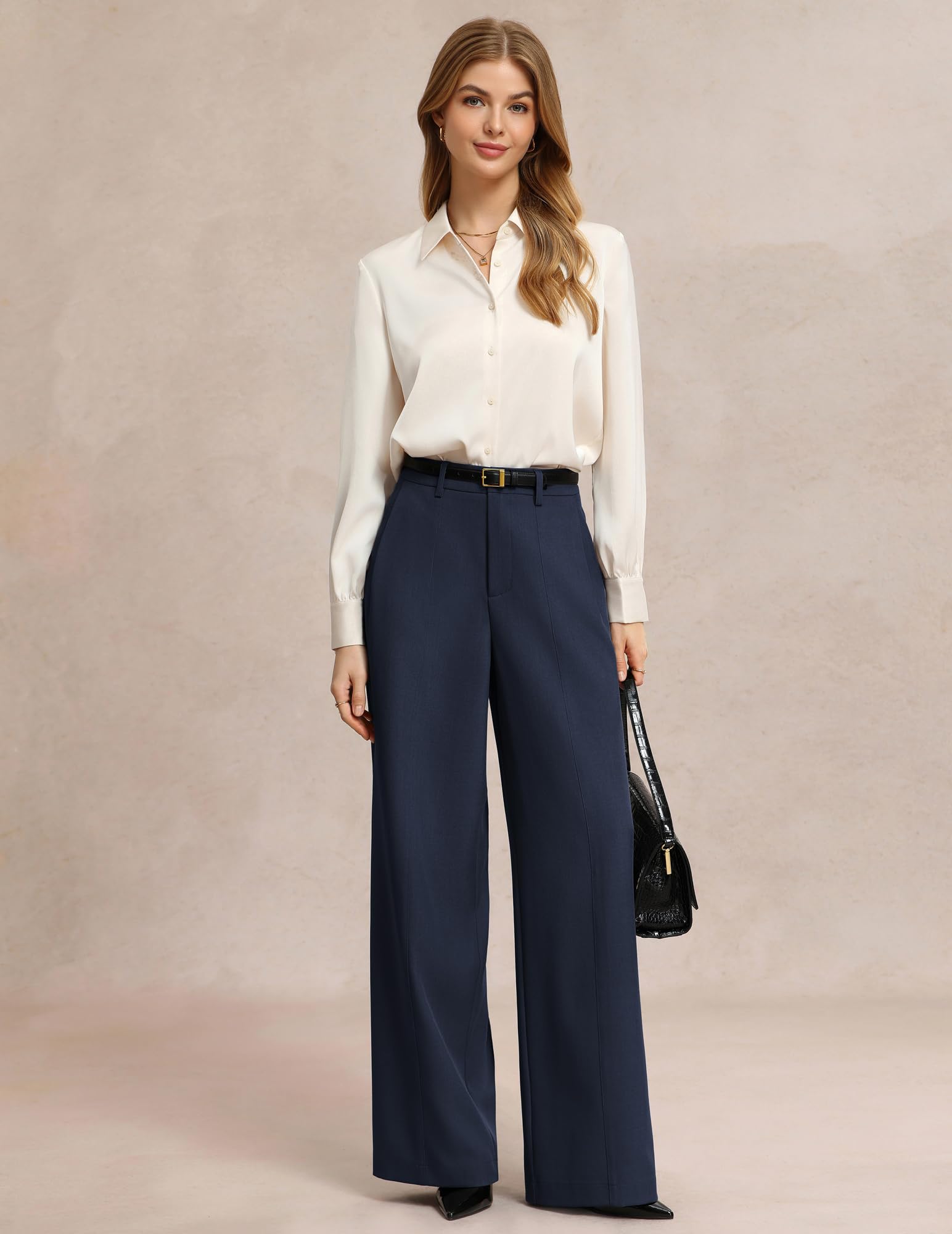 GRACE KARIN Pantaloni da Donna Eleganti, Casual, a Gamba Larga, con Tasche, Elastico in Vita Alta