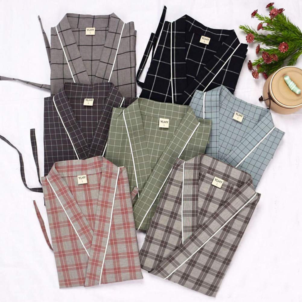 un-brand Kimono japonés para Hombre, Suelto, Informal, para el hogar, Pijamas, Ropa de Dormir, Talla L O56