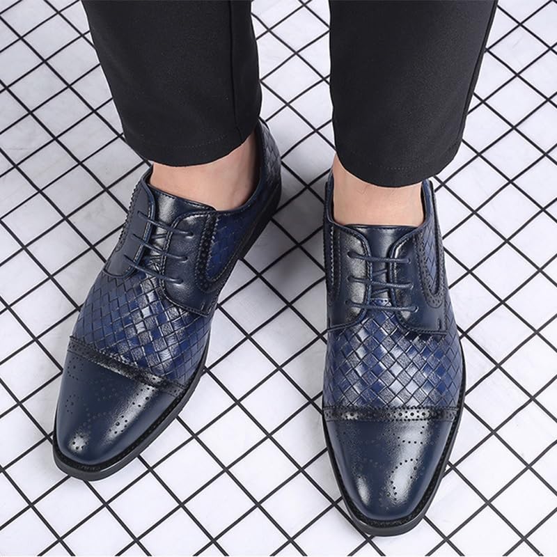 Mens Business Casual Lace Up Oxfords Leather Dress Shoes for Men Comfortable Office(Blue,8)2
