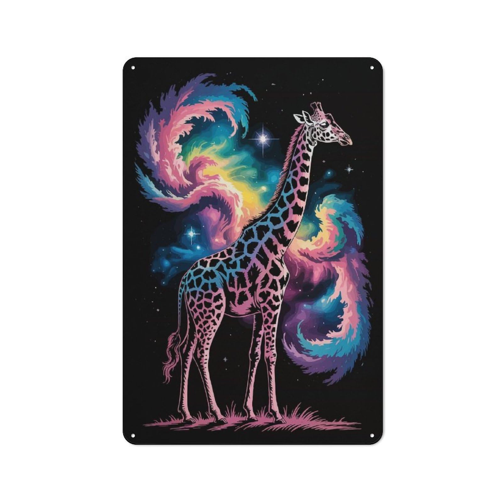 Smart Cosmic Giraffe Illustration Decorative Metal Sign 30x20cm, Studio Wall Plaque for Hobby Room, Office, Lounge Or Living Room