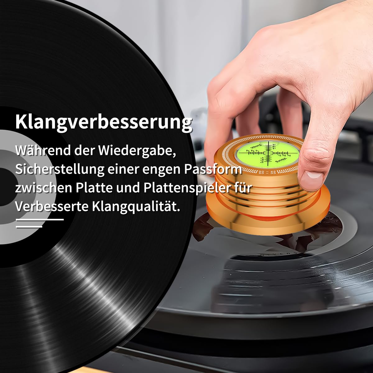 Viborg Golden 50HZ Pince à disque 3 en 1 avec libellule réglable LP vinyle Disque rotatif stable compensé pour vibrations Diamètre 77 mm Hauteur 33 mm