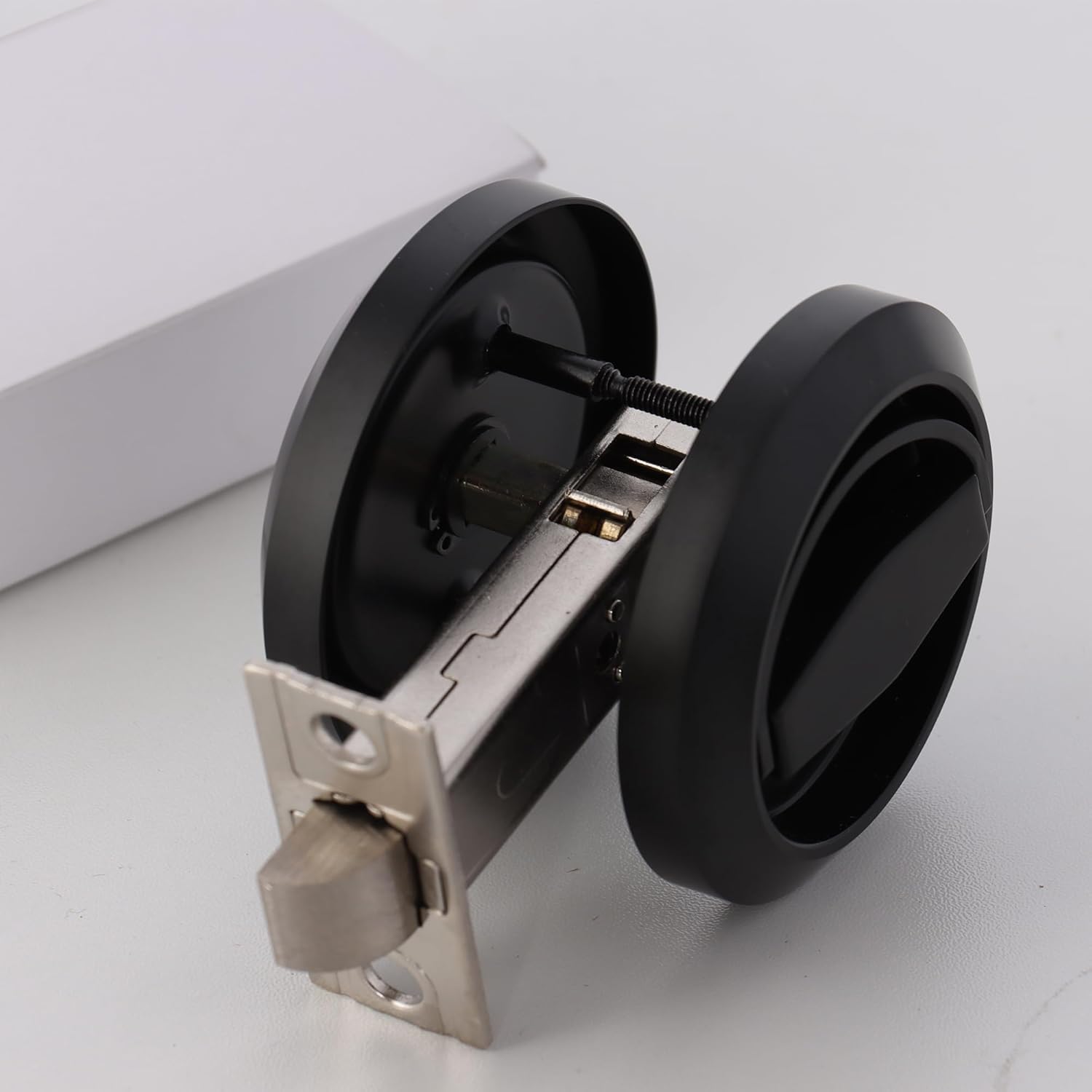 Stainless Steel Low Profile Door Knobs, Hidden Recessed Cup Door Knob, Cabinet Pulls, Flat Door Handles, Pocket Door Knob, No Locking, Entry Door Handles with Black Chicago Screws, 1Set
