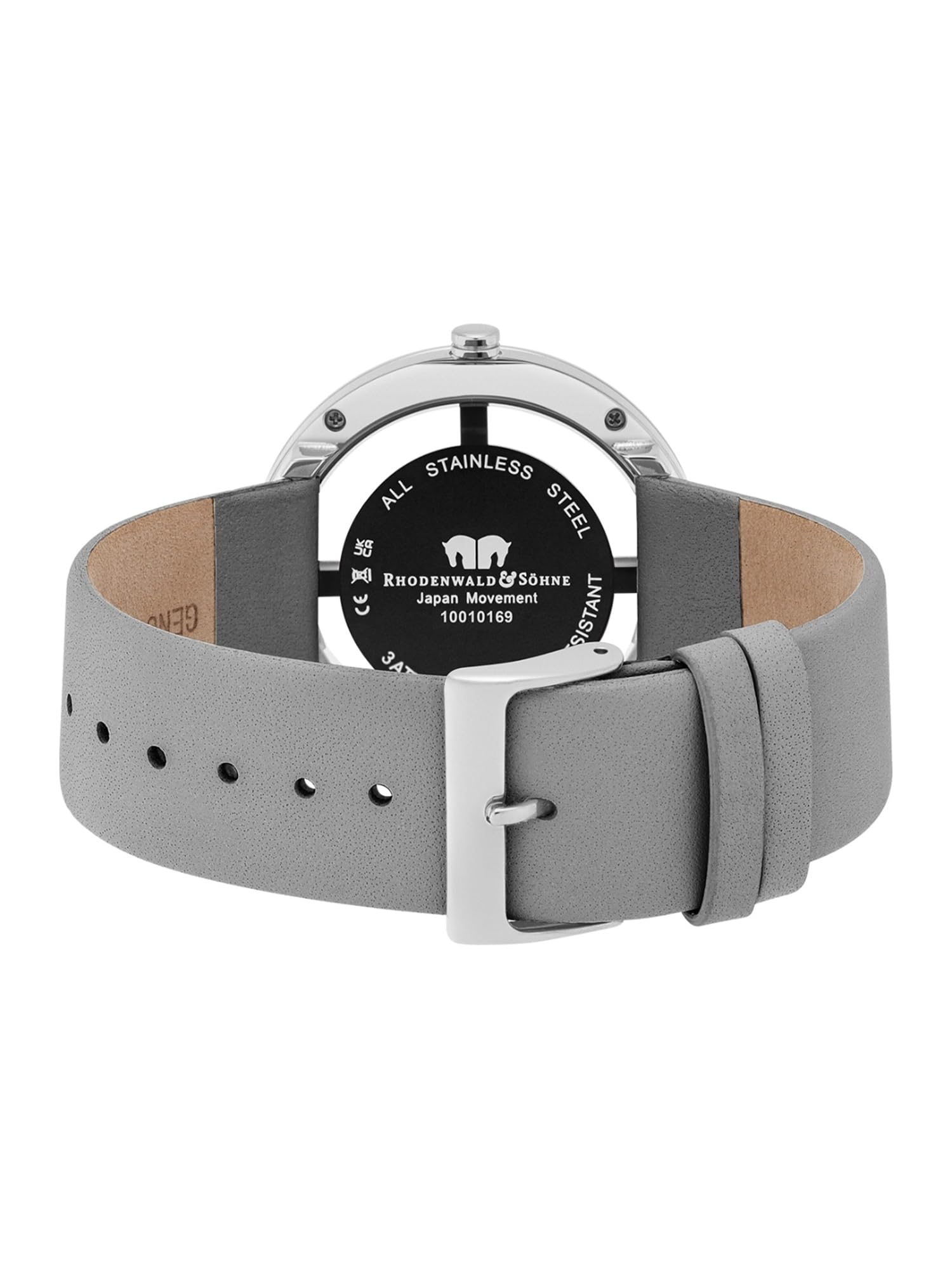 Rhodenwald & Söhne Lucrezia Damenuhr Edelstahl Silber 3 ATM Quarzwerk | verziert mit Kristallen,Echtlederarmband,grau,Fashionuhr,analog,Frauen,Skeletonoptik,Mineralglas
