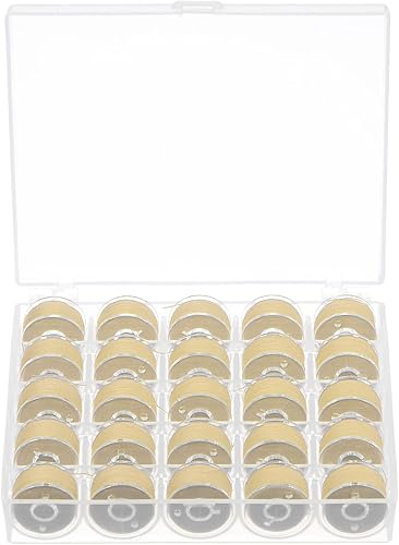 HARFINGTON Juego de hilos de bobina preenrollados tamaños estándar con caja de 25 compartimentos para bordar y máquina de coser, trigo