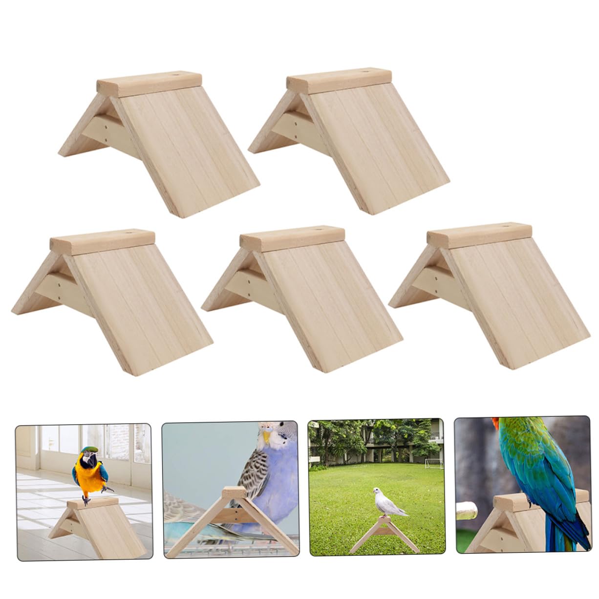 Gatuida Soporte De Madera Natural para Palomas y Loros, Percha Multifuncional De 5 Piezas, Tamaño Mediano, para Descanso y Juegos De Aves Pequeñas, Suministros para Mascotas y Parque De Aves