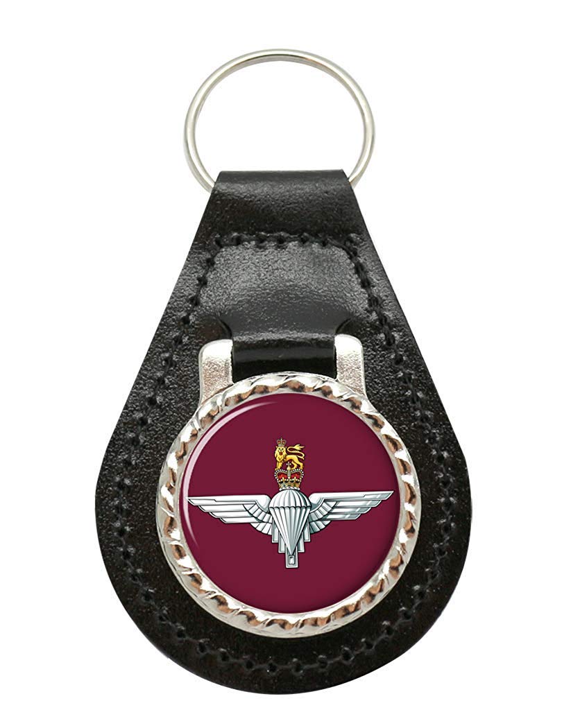 Giftshop Uk Unisex Black Leather And Silver Metal Parachute Regiment, British Army Leather Key Fob