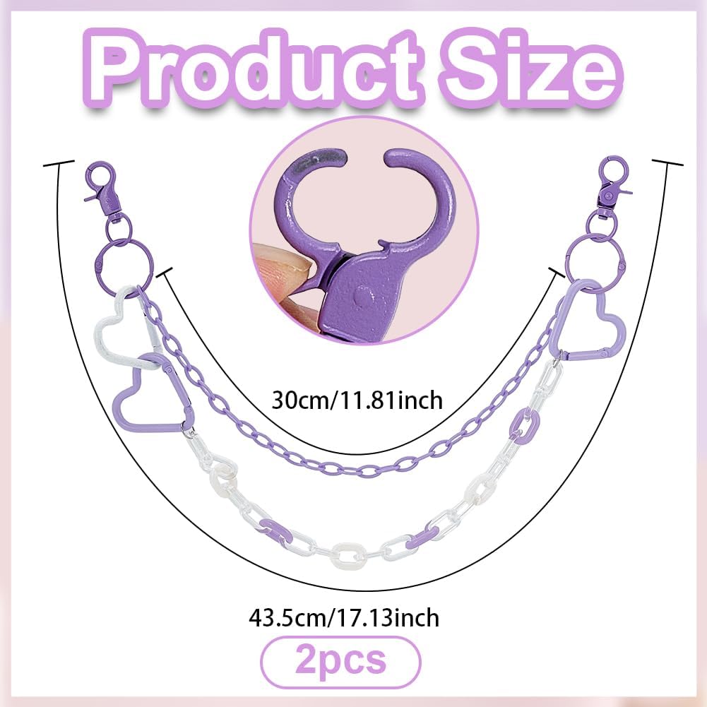 OLYCRAFT 2Pcs Light Purple Ita Bag Chain Layered Heart Bag Charm Chains Bags Purse Charm Chain Heart Shaped Bags Chains Handbags Extender Accessories Decorative for Wallet Crossbody Women Tote image 2