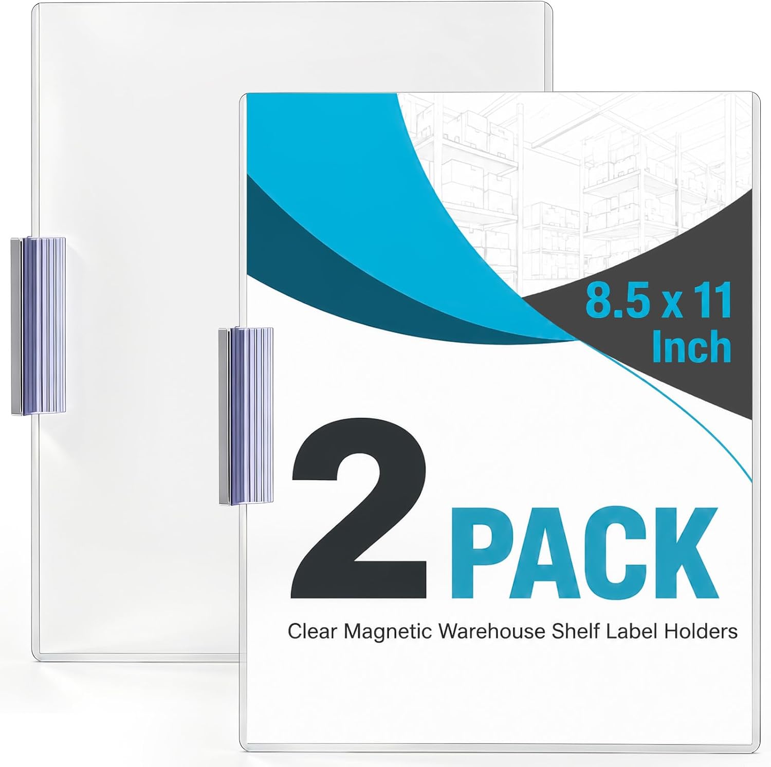 GlikCeil 2 Pack 8.5 x 11 Inch Clear Magnetic Warehouse Shelf Label Holders