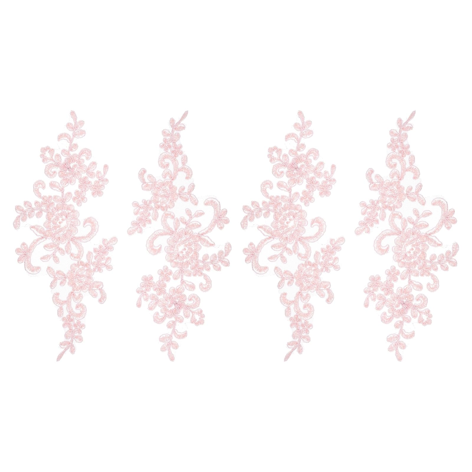 sourcing map 4 Pcs Flower Lace Appliques 3D Embroidery Lace Patch Sewing Addition Embellishments for Wedding Bridal Dress Clothes DIY Crafts Accessories Decoration, Pink Beige (23cm) — image 1