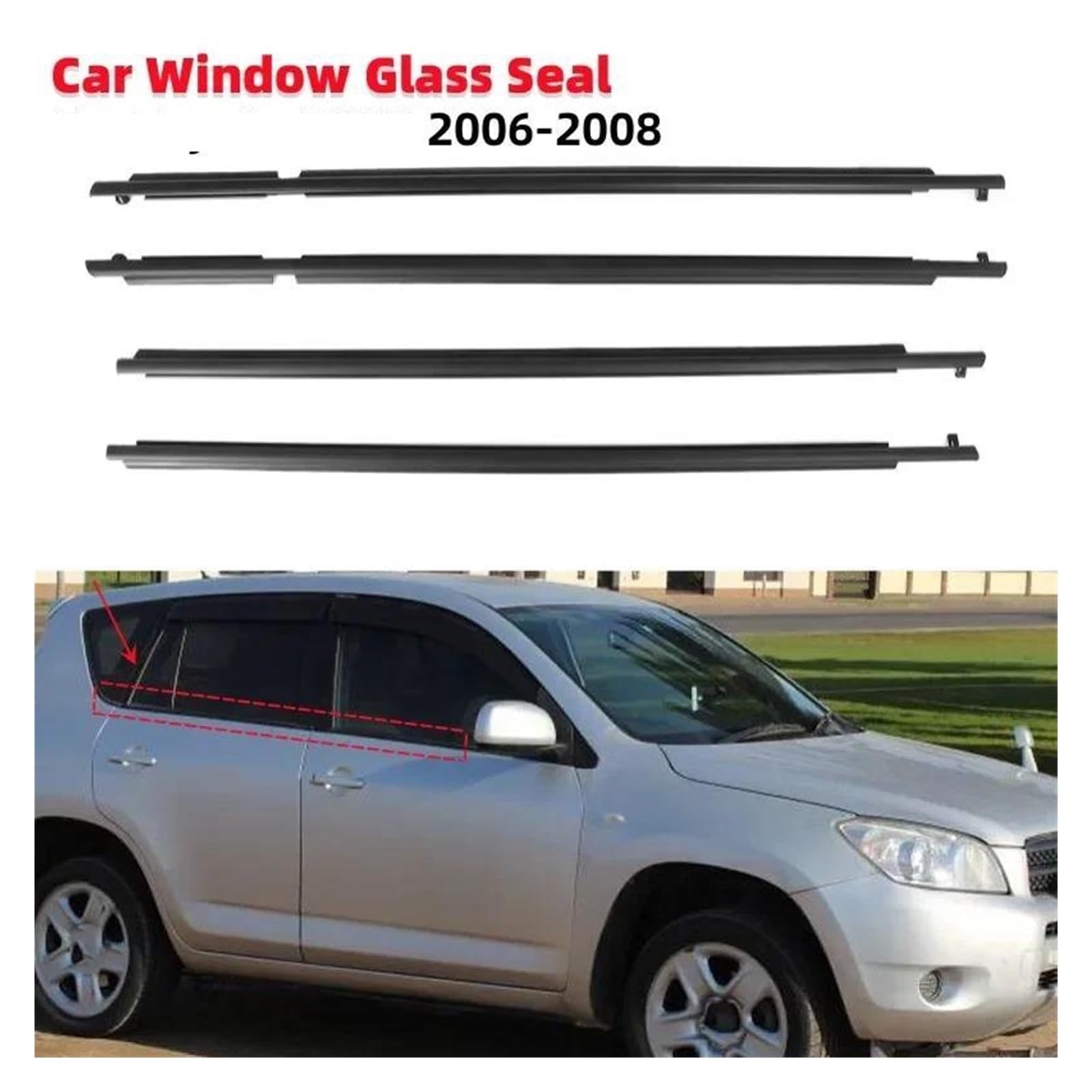 Pyłoszczelne paski uszczelniające do przedniej szyby Toyota RAV4 (2006-2008), 4-częściowy, gumowe paski uszczelniające do szyb samochodowych, boczne uszczelki, wodoodporne