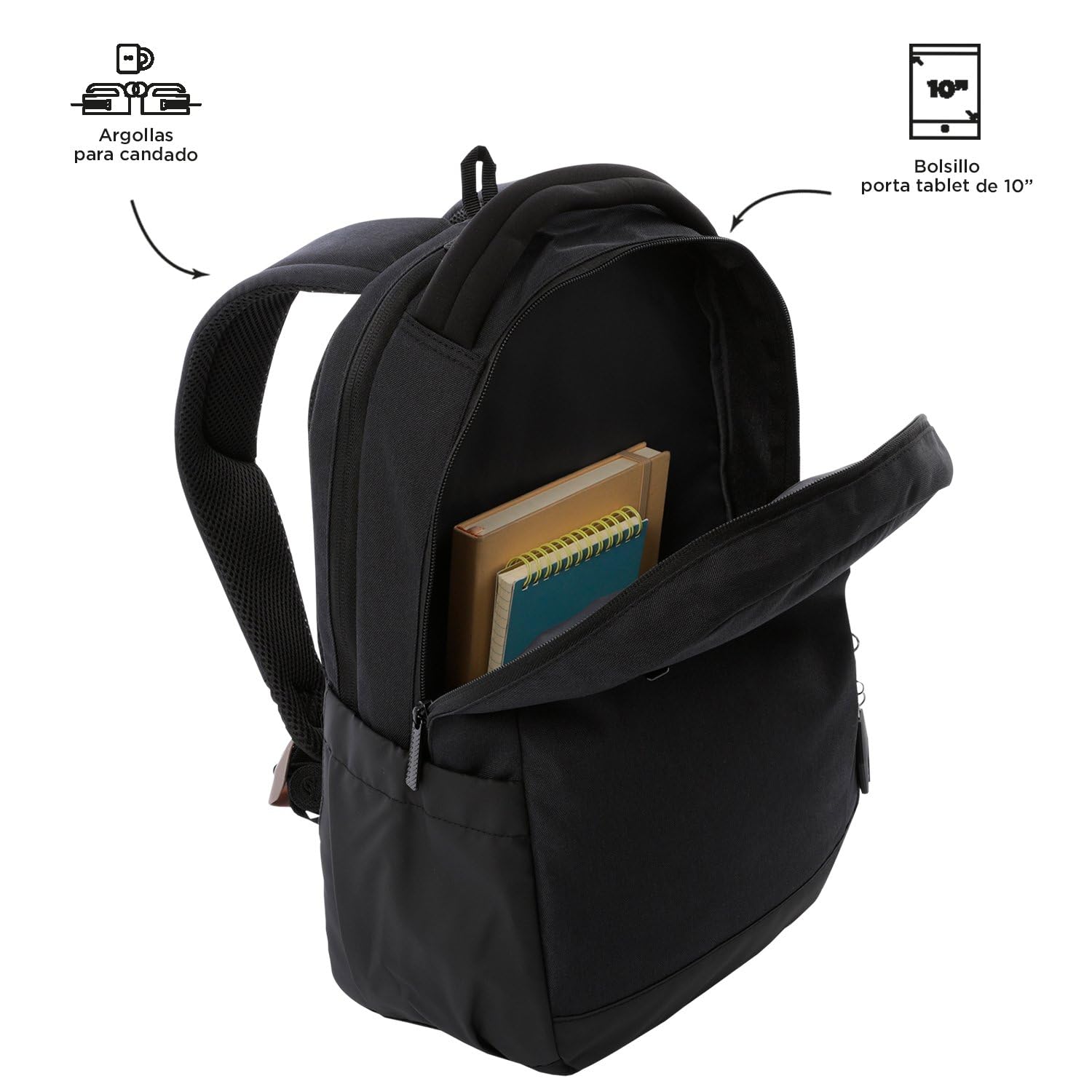 TOTTO - Mochila Oficina, Modelo Deleg 2.0, Mochila Portátil 14 Pulgadas y Tablet, 2 Bolsillos Botella, Bolsillo Secreto, Correa para Colgar en Maleta, Espaldar Ergonómico