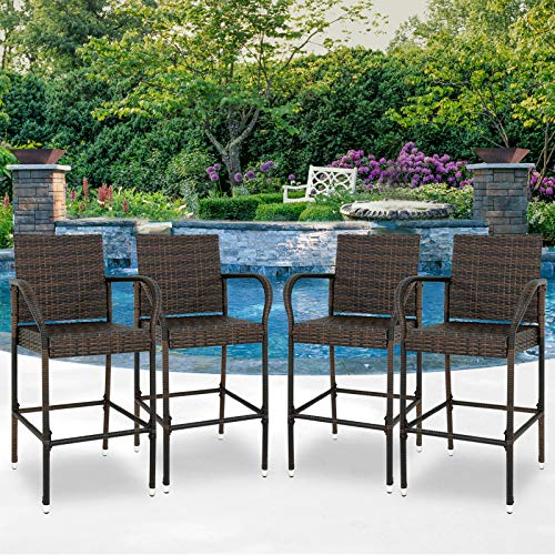 Bbbuy Set Of 4 Wicker Bar Stool All Weather Outdoor Backyard Rattan Chair Patio Furniture With Armrest And Footrest #TOP9