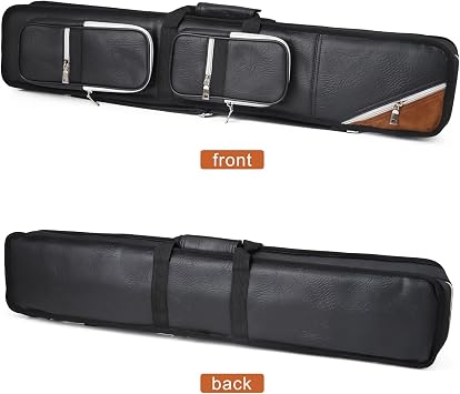 4x8 Pool Cue Case Billiard Stick Carrying Case Leatherette Soft Cue Bag Hold 4 Butts 8 Shafts (Black and Camel)