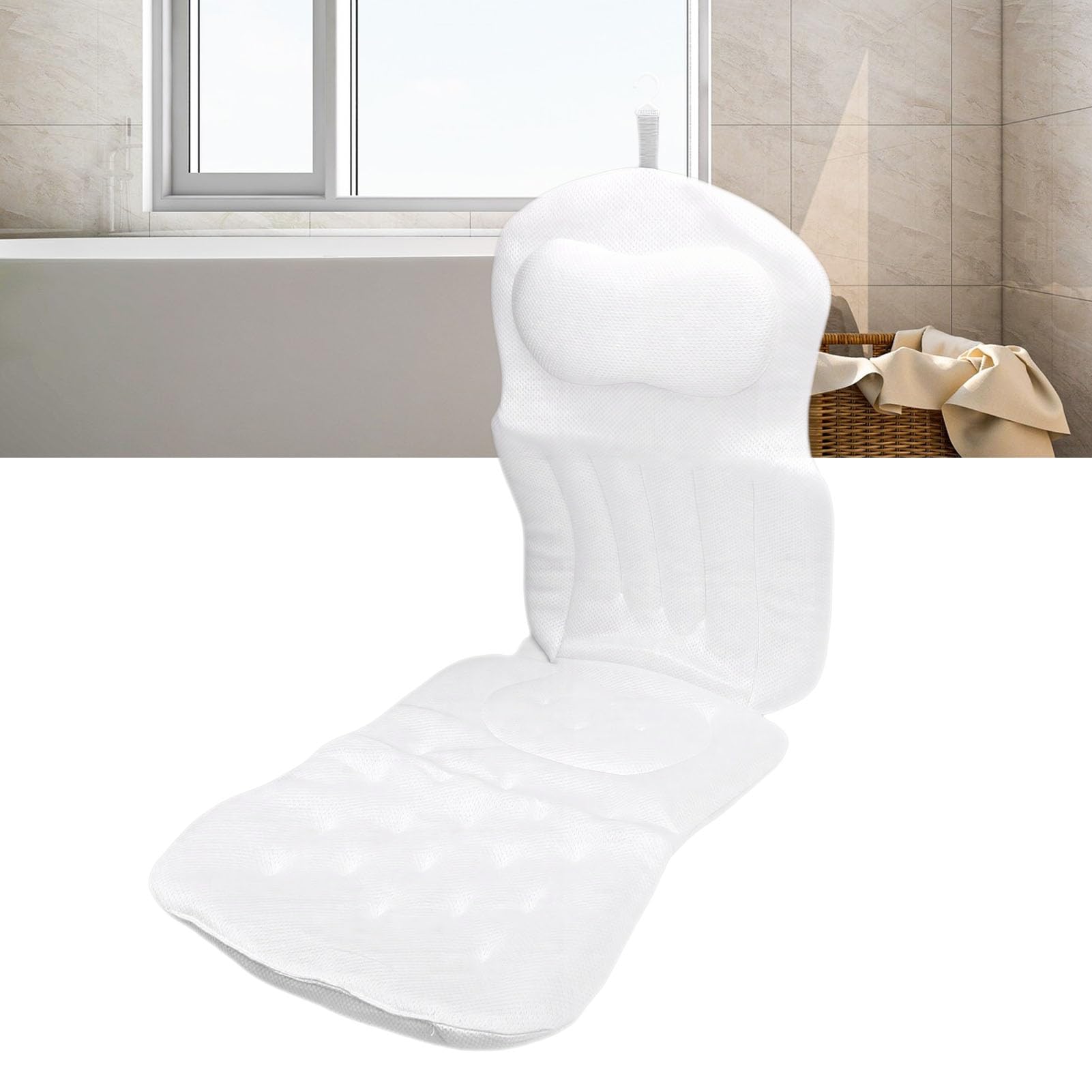Generic Cuscino da Bagno per Tutto il Corpo Cuscino per Vasca da Bagno in Rete 4D Ad Alta elasticità per Supporto per Collo e Vita con Ventose per Spa e Uso Domestico Materiale in Poliestere