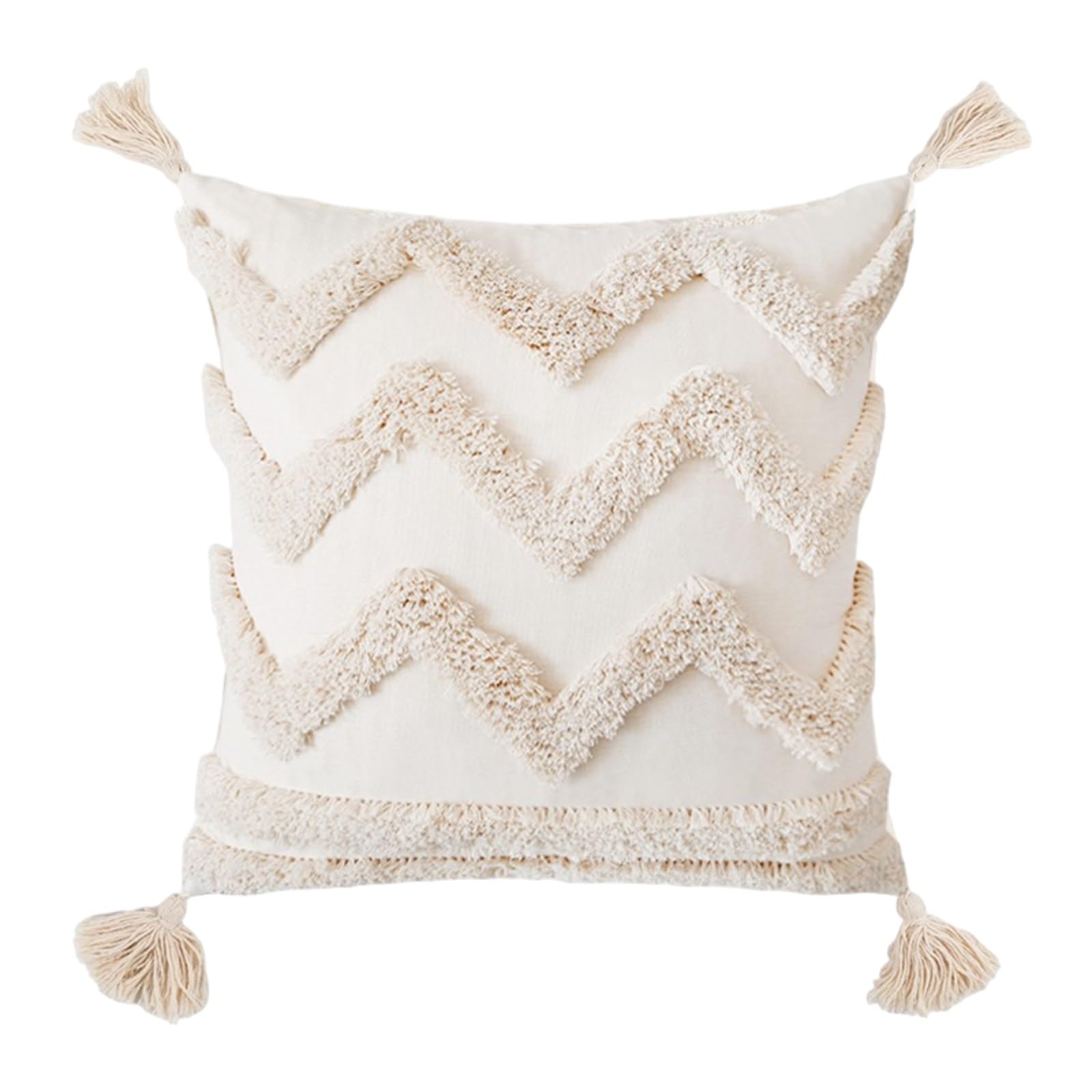 Housse coussin bohème 30 x 50 cm motif losanges et pompons lin