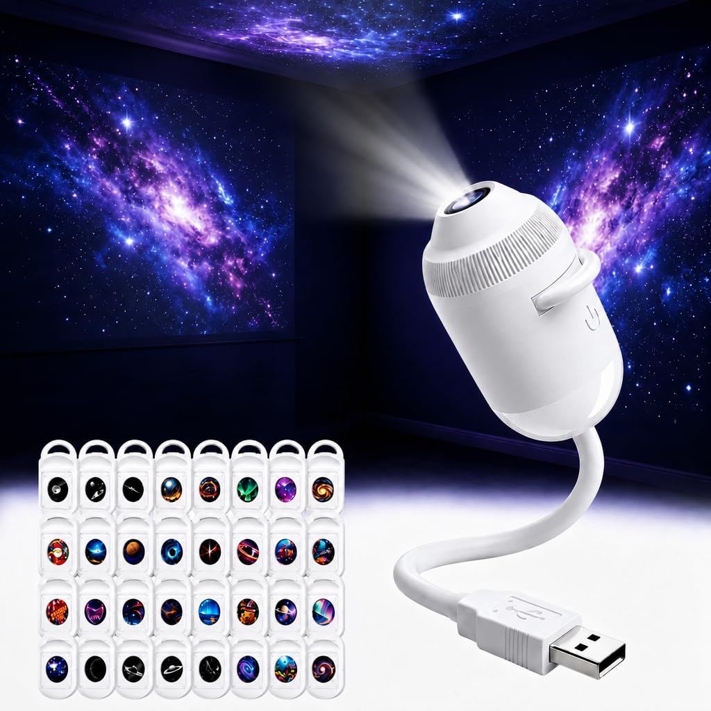 USB Galaxy Projector Lamp,5D Holographic Adjustable Star Night Light
