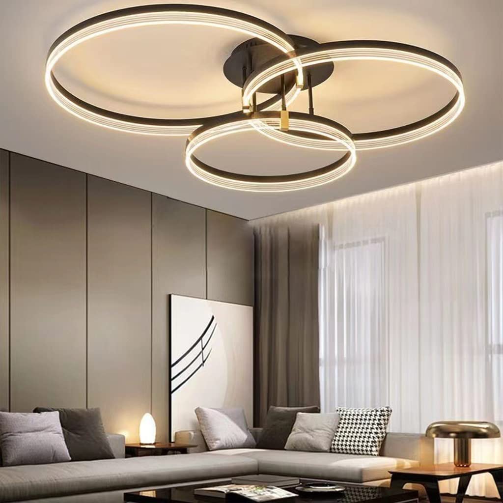 LED Plafoniera Grande Creatività Nero Moderno Anelli Dimmerabili Lampada A Soffitto Metallo Acrilico Lampadario Rotondo Soggiorno Cucina Camera Da Letto Luci Ufficio Stanza Bambini (Color : 30+40+50c
